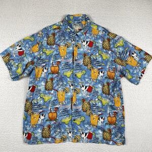 Big Dogs Shirt Mens XL Blue AOP Cocktails Party Bartender Tailgate Travel Drinks